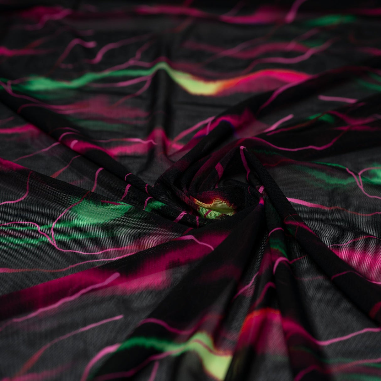 Neon Northern Lights Nylon Spandex Power Mesh Fabric - Neon Northern Lights Print, 55/56" Width (1 Yard)
