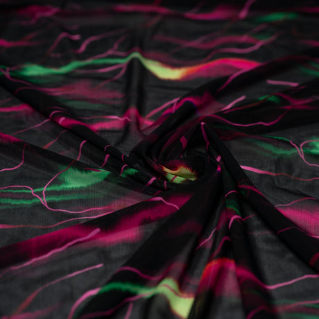 Neon Northern Lights Nylon Spandex Power Mesh Fabric - Neon Northern Lights Print, 55/56" Width (1 Yard)