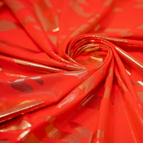 Neon Nugi Foil Printed Cationic Spandex Fabric - Metallic Camouflage Foil Print, 56" Width (1 Yard)