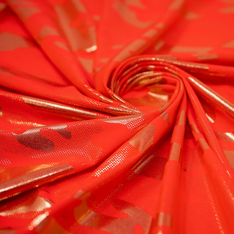 Neon Nugi Foil Printed Cationic Spandex Fabric - Metallic Camouflage Foil Print, 56" Width (1 Yard)