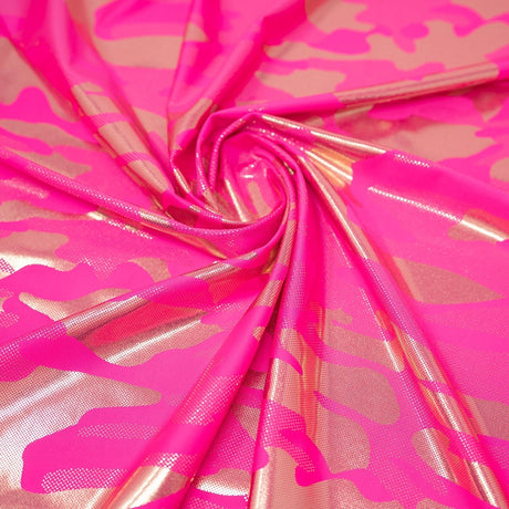 Neon Nugi Foil Printed Cationic Spandex Fabric - Metallic Camouflage Foil Print, 56" Width (1 Yard)