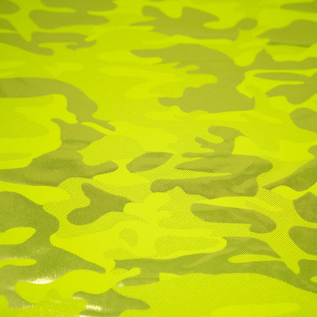 Neon Nugi Foil Printed Cationic Spandex Fabric - Metallic Camouflage Foil Print, 56" Width (1 Yard)