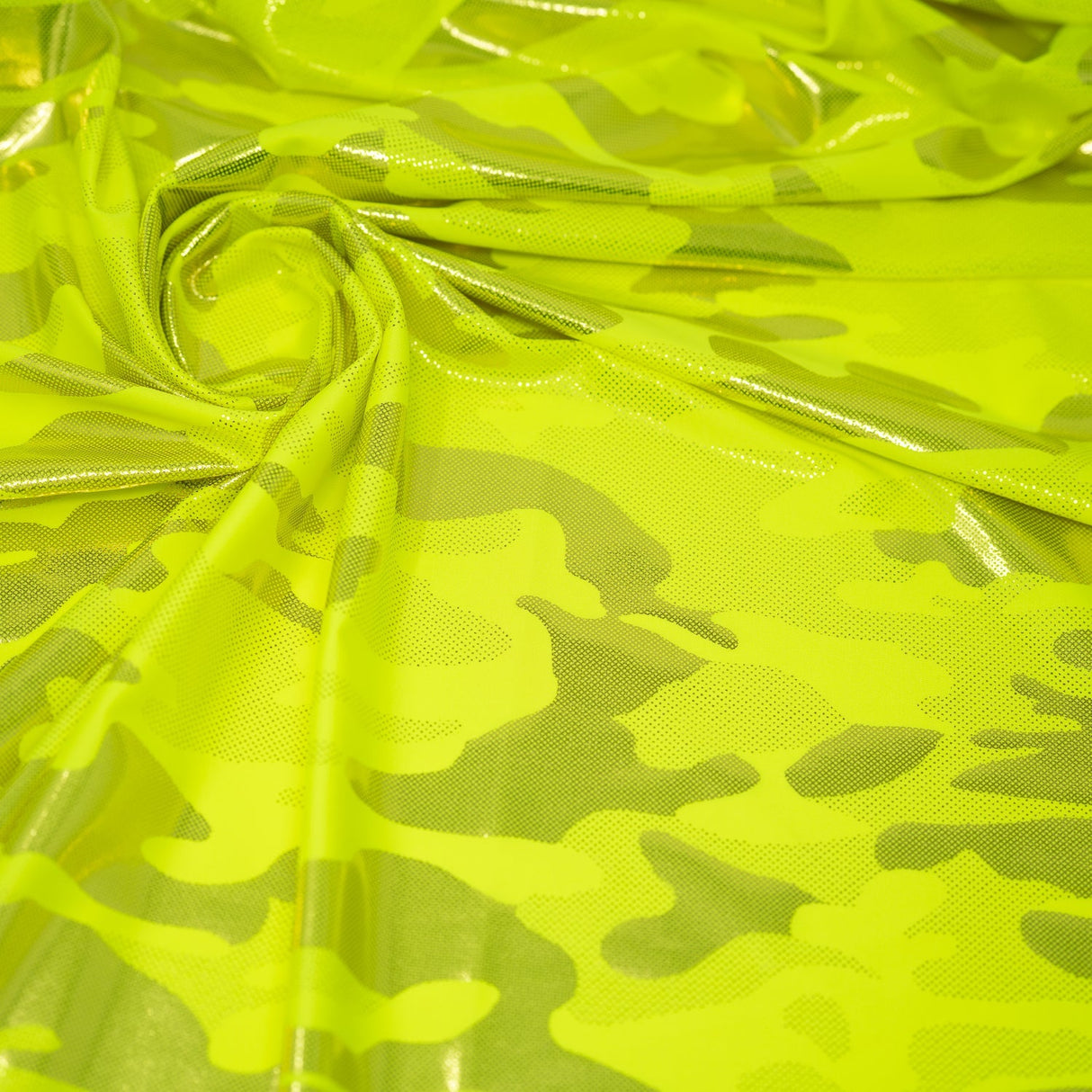 Neon Nugi Foil Printed Cationic Spandex Fabric - Metallic Camouflage Foil Print, 56" Width (1 Yard)