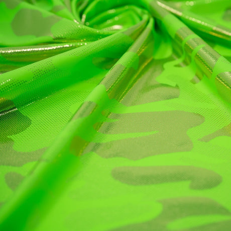 Neon Nugi Foil Printed Cationic Spandex Fabric - Metallic Camouflage Foil Print, 56" Width (1 Yard)