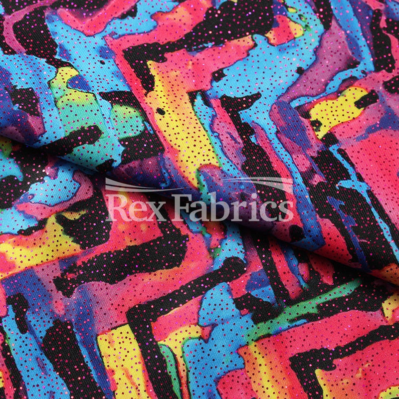 Neon Tie Dye Polyester Spandex Tricot Fabric - Tie-Dye Print, Turquoise Green/Red Orange, 58/60" Width, 240 GSM, 4-Way Stretch (1 Yard)