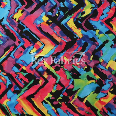 Neon Tie Dye Polyester Spandex Tricot Fabric - Tie-Dye Print, Turquoise Green/Red Orange, 58/60" Width, 240 GSM, 4-Way Stretch (1 Yard)