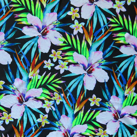 Stretch Boardshort Fabric Neon Paradise Floral Print UPF 50+