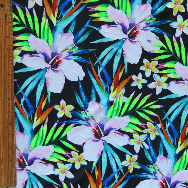 Stretch Boardshort Fabric Neon Paradise Floral Print UPF 50+