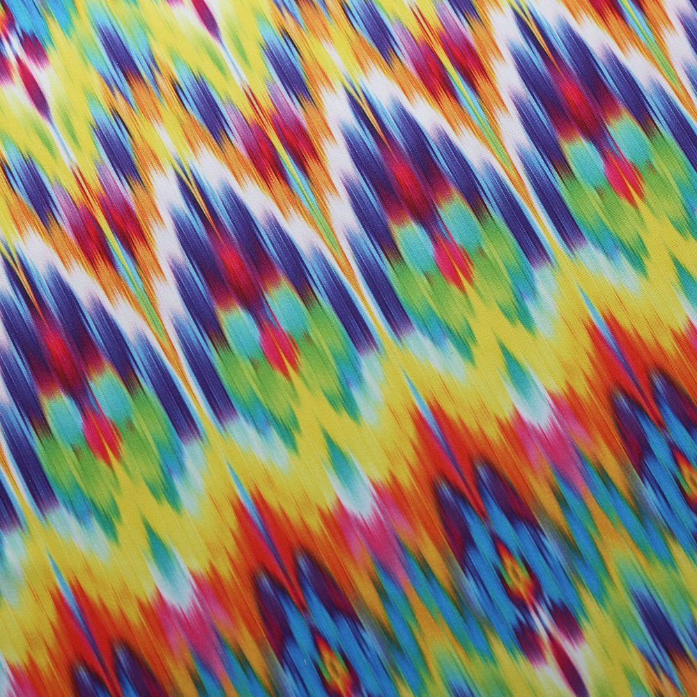 Electric Ikat Polyester Spandex Fabric - Chevron Print, Blue, Multicolor Options, 58/60" Width (1 Yard)