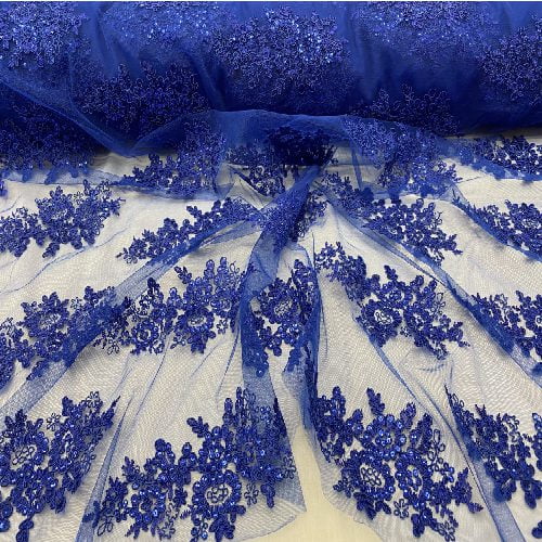 Sequin Lace Fabric With Embroideries On Mesh 100 Percent Polyester Fabric - Floral Sequin Lace, 51" Width