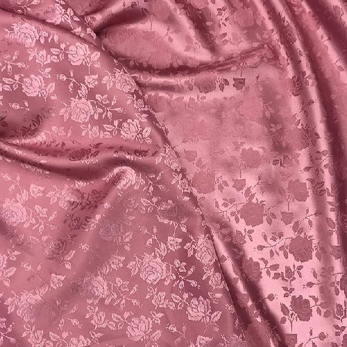 Rose Floral Jacquard Satin Fabric - Floral Jacquard, 60" Width