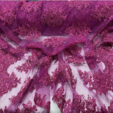 Sequin Lace Fabric With Embroideries On Mesh - 100 Percent Polyester Fabric, Double Scalloped Floral Lace, 51" Width