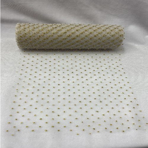Sparkling Tulle Ribbon Roll Glitter Tulle Fabric - Gold/Silver, 6" Width, 25 Yards