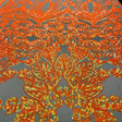 Nude Iridescent Orange Damask Design Embroidered On Mesh Lace Fabric - Nude Mesh, Iridescent Orange Damask, 52" Width