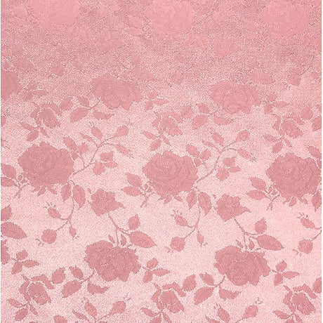 Baby Pink Rose Floral Jacquard Satin Fabric - Baby Pink Rose Floral, 60" Width