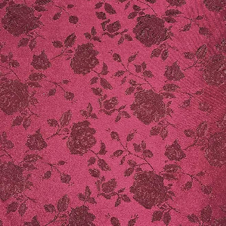 Burgundy Rose Floral Jacquard Satin Fabric - Burgundy Rose Floral Jacquard, 60" Width