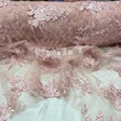 Blush Sequin Lace Fabric With Embroideries On Mesh - Blush, Floral Embroidered Mesh, 52-54" Width