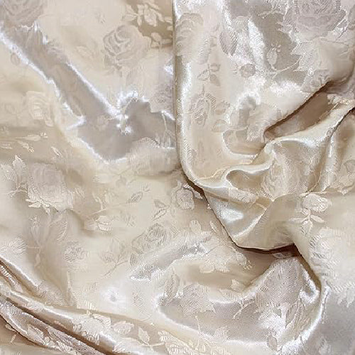 Champagne Rose Floral Jacquard Satin Fabric - Rose Floral Jacquard Brocade, 60" Width