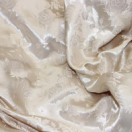 Champagne Rose Floral Jacquard Satin Fabric - Rose Floral Jacquard Brocade, 60" Width