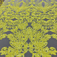 Nude Iridescent Yellow Damask Design Embroidered On Mesh Lace Fabric - Nude, Yellow Damask Pattern, 52" Width (1 Yard)
