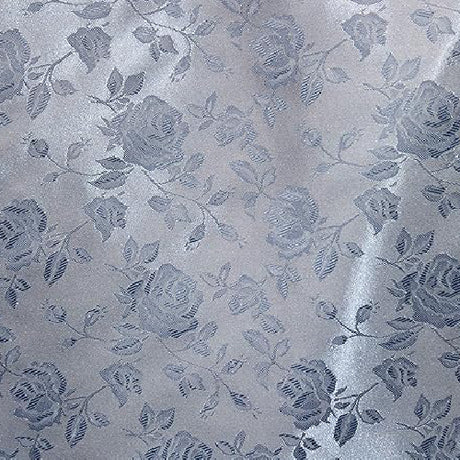 Copen Blue Rose Floral Jacquard Satin Fabric - Copen Blue Rose Floral Jacquard, 60/59" Width