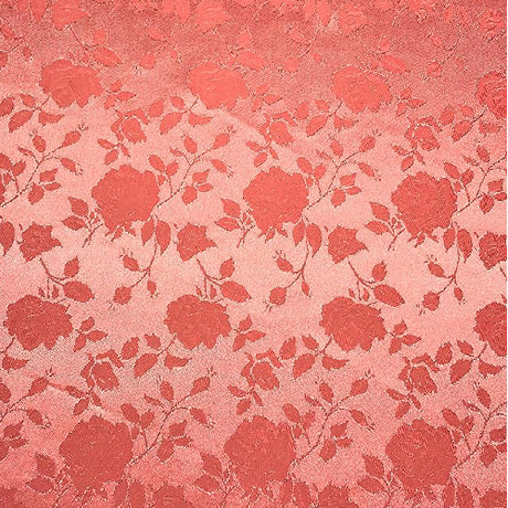 Coral Rose Floral Jacquard Satin Fabric - Coral Rose Floral Jacquard, 60/59" Width
