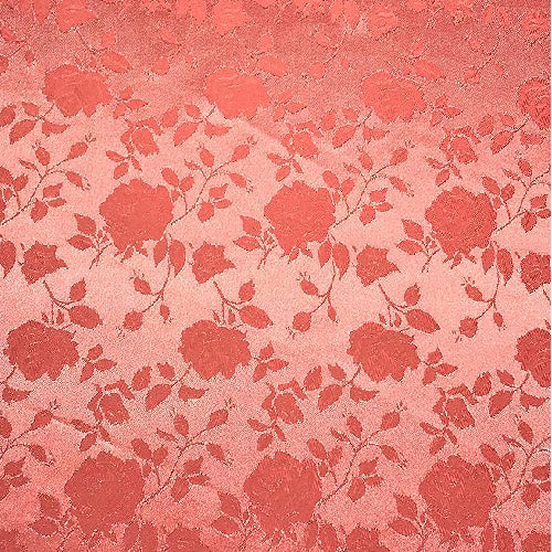 Coral Rose Floral Jacquard Satin Fabric - Coral Rose Floral Jacquard, 60/59" Width
