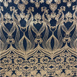 Black Gold Damask Design Embroidered On Mesh Lace Fabric - Black/Gold Damask Embroidery, 52-54" Width (1 Yard)