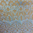 Iridescent Blue Damask Design Embroidered On Mesh Lace Fabric - Blue Damask Pattern, 54" Width