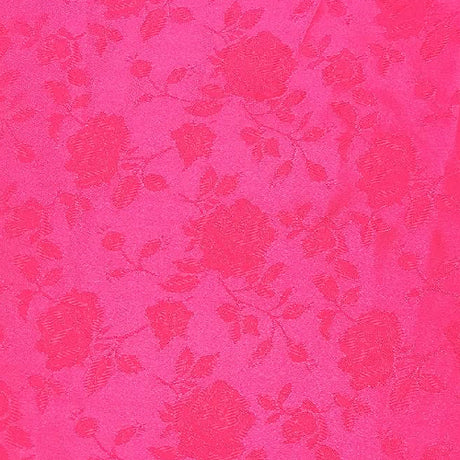 Neon Pink Rose Floral Jacquard Satin Fabric - Neon Pink Rose Floral Jacquard, 60" Width