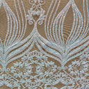 Damask Design Embroidered On Mesh Lace Fabric - 100 Percent Polyester Fabric, Black Gold Damask Embroidery, 48-50" Width