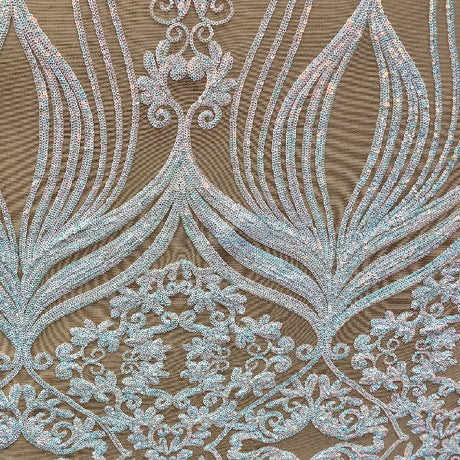 Damask Design Embroidered On Mesh Lace Fabric - 100 Percent Polyester Fabric, Black Gold Damask Embroidery, 48-50" Width