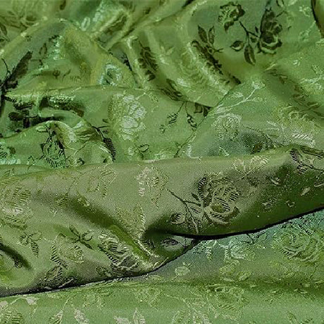 Olive Rose Floral Jacquard Satin Fabric - Floral Jacquard Brocades, Olive Rose, 60" Width