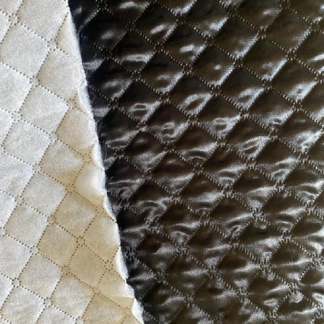 Soft And Durable Quilted Polyester Fabric - Diamond Quilted Pattern, Black, 60" Width (1 Yard)