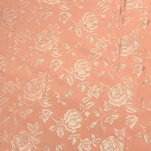 Peach Rose Floral Jacquard Satin Fabric - Peach Rose Floral Jacquard, 60" Width