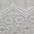 White Damask Design Embroidered On Mesh Lace Fabric - Polyester Mesh Lace, White Damask Pattern