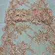 Blush Sequin Lace Fabric With Embroideries On Mesh VT-18 - Blush, Embroidered Lace, 54" Width