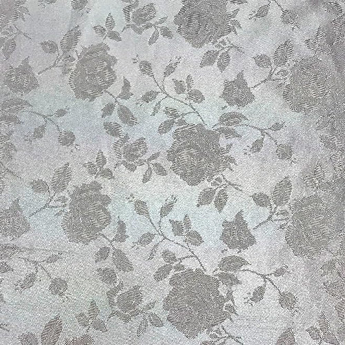 1 Yard Silver Rose Floral Jacquard Satin Fabric 60/59" Width 100% Polyester