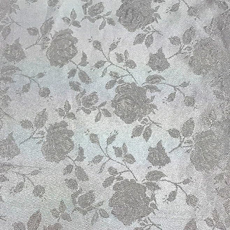 Silver Rose Floral Jacquard Satin Fabric - Silver Rose Floral Jacquard, 60" Width