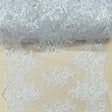White Sequin Lace Fabric With Embroideries On Mesh - White Sequin Lace, 54" Width