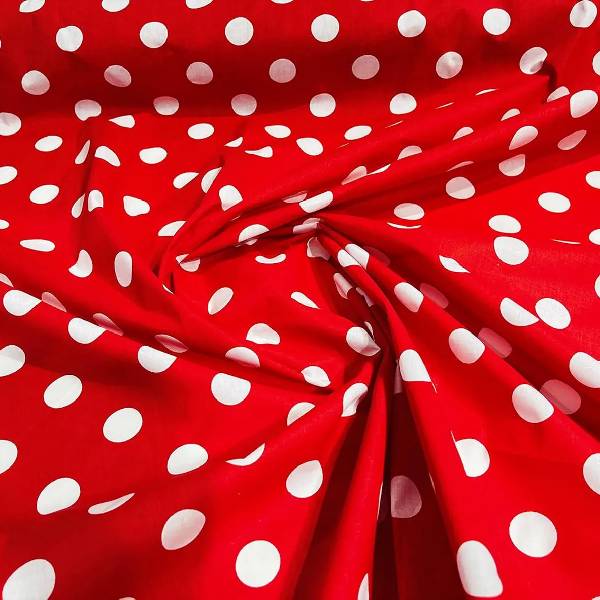 Big Polka Dot Poly Cotton Fabric - Large Dot Print, Black Red, 60" Width (1 Yard)