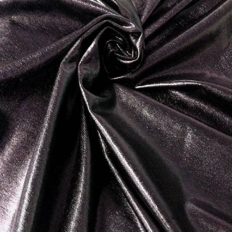 Metallic Foil Stretch Polyester Spandex Fabric - Black, Gold, Fuchsia, Purple, Red, Royal Blue, Silver, 58/60" Width