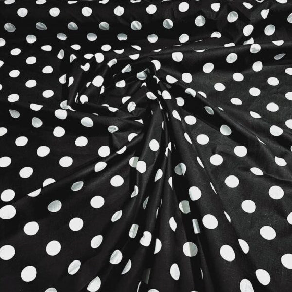 Big Polka Dot Poly Cotton Fabric - Large Dot Print, Black Red, 60" Width (1 Yard)