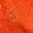 Orange Damask Design Embroidered On Mesh Lace Fabric - Orange Damask Pattern