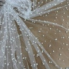 Pearl Tulle Polyester Fabric - Soft Mesh With Scattered Pearls, 58" Width