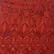 Red Damask Design Embroidered On Mesh Lace Fabric - Red Damask Pattern, 52" Width (1 Yard)
