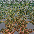 Nude Iridescent Green Damask Design Embroidered On Mesh Lace Fabric - Nude, Green Damask Pattern, 52-54" Width (1 Yard)