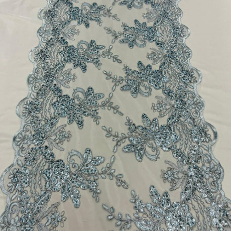 VT-18 Sequin Lace Fabric - Embroideries On Mesh, 20" Width