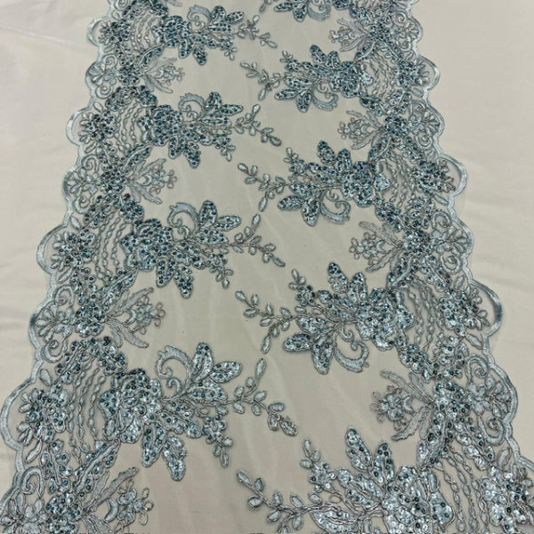 VT-18 Sequin Lace Fabric - Embroideries On Mesh, 20" Width