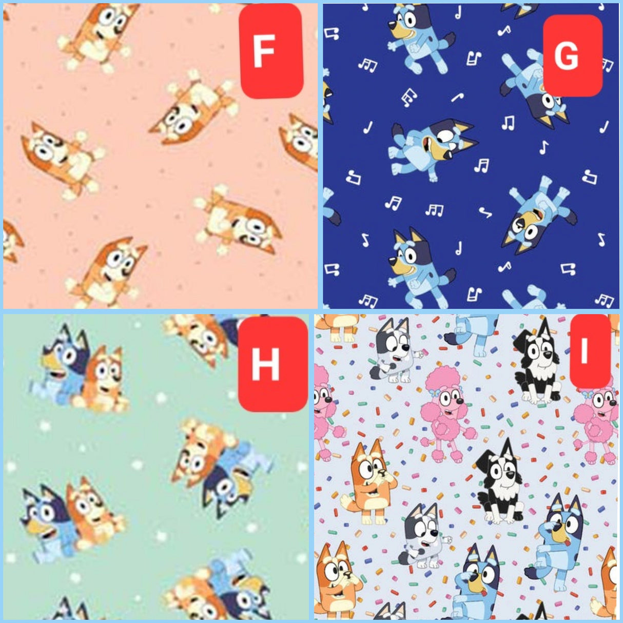 Quilting Cotton Bluey and Bingo Goodnight Bluey Family Logo Toss Disney Junior